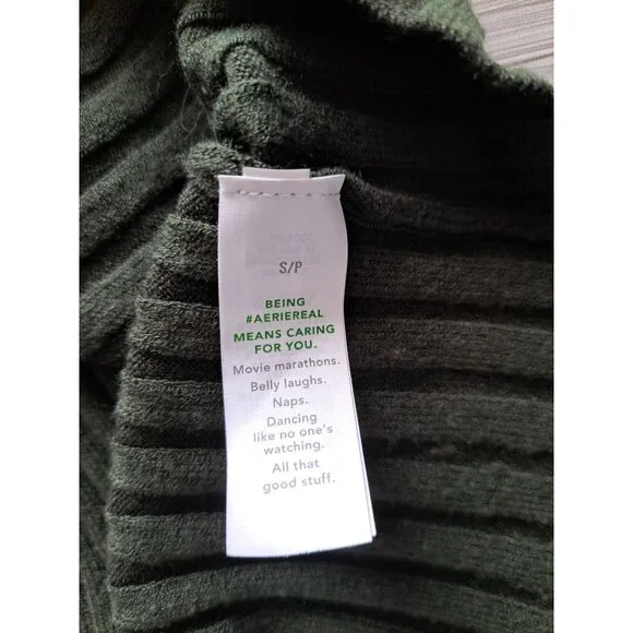 Aerie Ribbed Pleated Mini Skirt S Green Knit Stretch Wool Blend Preppy Academia - Picture 5 of 7